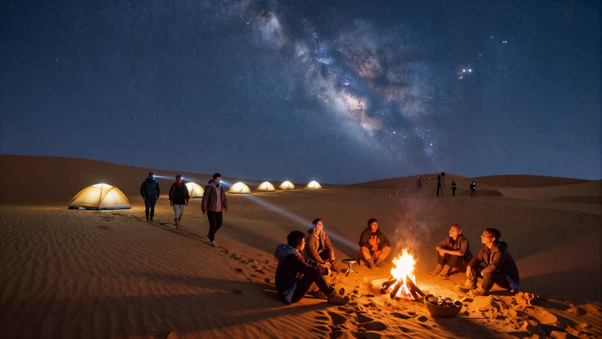 杭州德尔塔拓展｜沙漠徒步团建现场篝火宿营